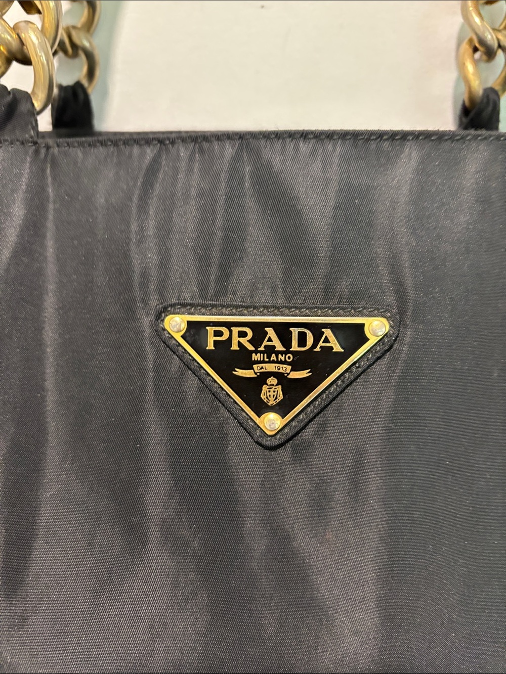 Prada Black Nylon Tote with Gold-Tone Double Ring Handles designer chic - Picture 4 of 16